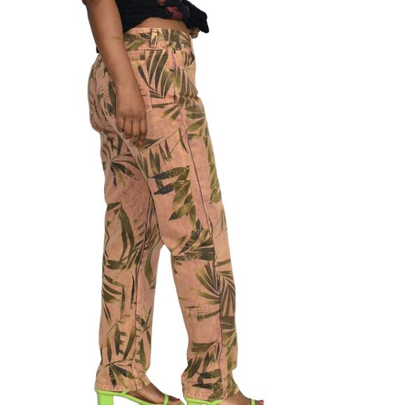 Chicos Foliage Print Jeans Brown Palm Leaves Tropical High Waist Vintage Size 8 - Picture 6 of 13
